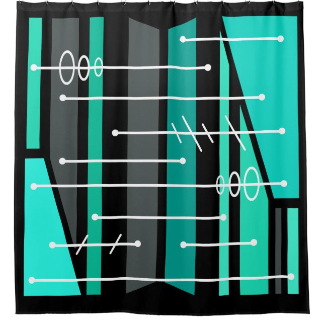 Atomic Abstract Geometric Art Black Turquoise Shower Curtain (Front)
