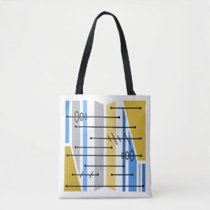 Atomic Abstract Geometric Art Blue Gold Tote Bag