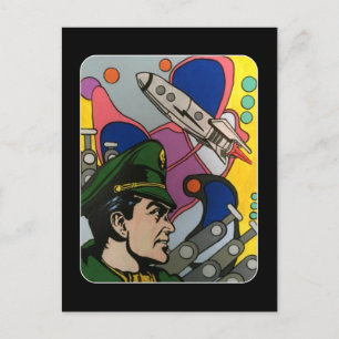 Atomic Abstract the Rocket Captain painting on a Postcard