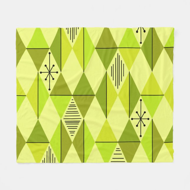 Atomic Age Art Diamonds Chartreuse Fleece Blanket (Front (Horizontal))