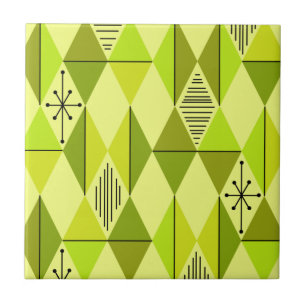Atomic Age Art Diamonds Chartreuse Tile