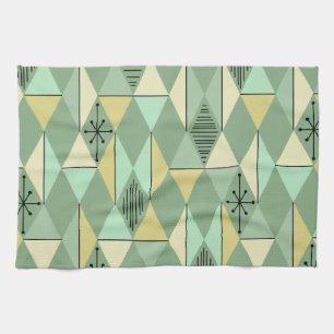 Atomic Age Art Diamonds Mint Green Yellow Tea Towel