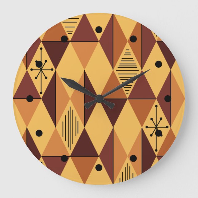 Atomic Age Art Diamonds Ochre Maroon Large Clock (Front)