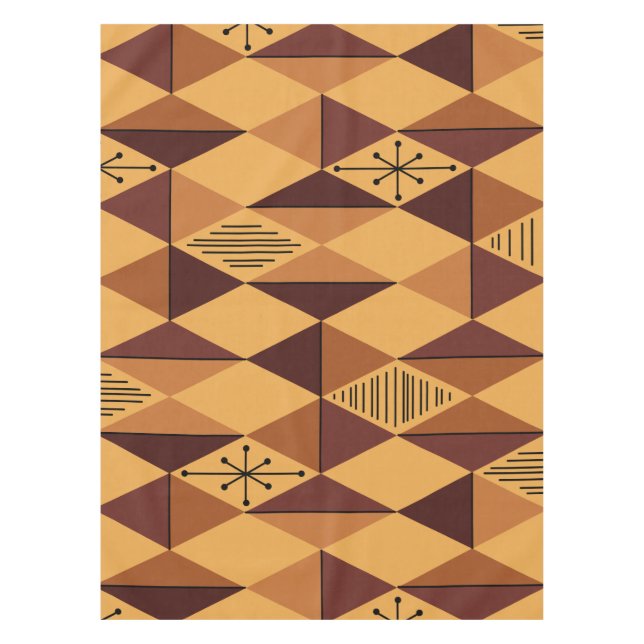 Atomic Age Art Diamonds Ochre Maroon Tablecloth (Front)