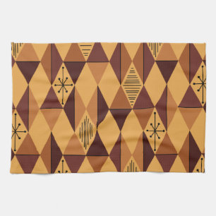 Atomic Age Art Diamonds Ochre Maroon Tea Towel