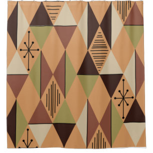 Atomic Age Art Diamonds Orange Brown Green Shower Curtain