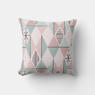 Atomic Age Art Diamonds Pastel Pink Green Cushion