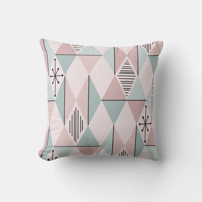 Atomic Age Art Diamonds Pastel Pink Green Cushion (Front)