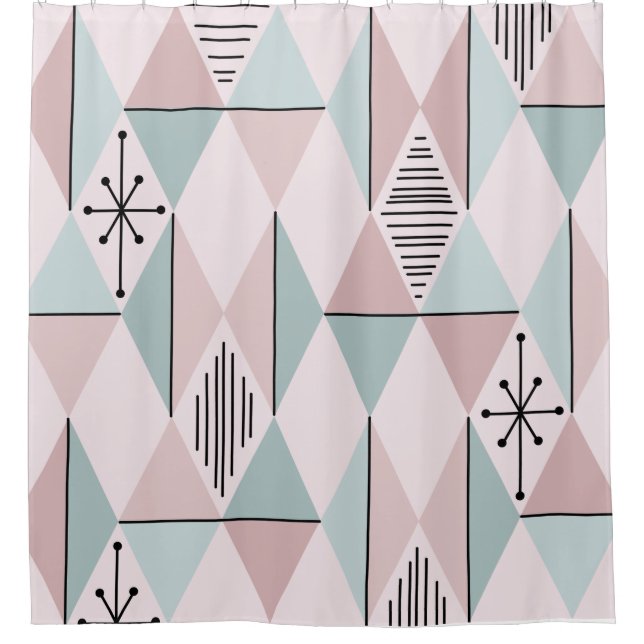 Atomic Age Art Diamonds Pastel Pink Green Shower Curtain (Front)