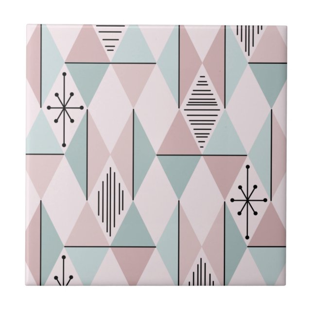 Atomic Age Art Diamonds Pastel Pink Green Tile (Front)