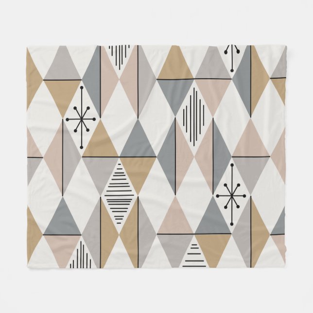 Atomic Age Art Diamonds Silver Gold Fleece Blanket (Front (Horizontal))