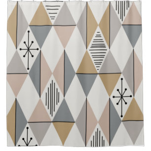 Atomic Age Art Diamonds Silver Gold Shower Curtain