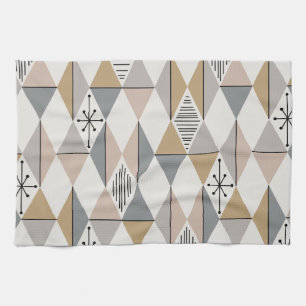 Atomic Age Art Diamonds Silver Gold Tea Towel