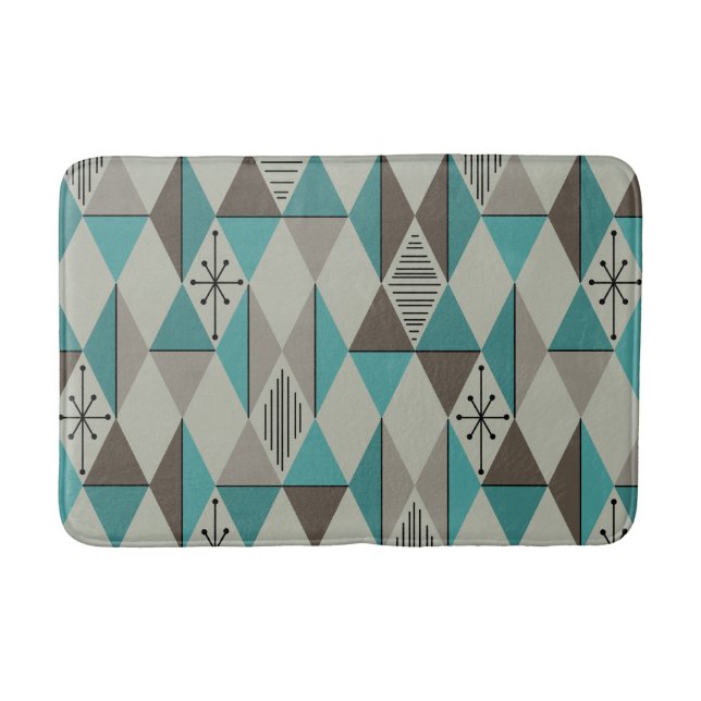 Atomic Age Art Diamonds Turquoise Grey Bath Mat (Front)