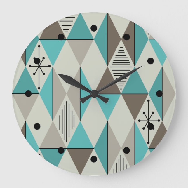 Atomic Age Art Diamonds Turquoise Grey Large Clock (Front)