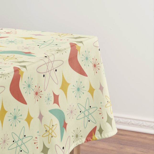 Atomic Age Boomerang Starburst Mid Century Pattern Tablecloth (In Situ)