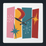 Atomic Age Boomerang Starburst Rectangles MCM Square Wall Clock<br><div class="desc">Make a statement on your wall with this bold atomic era mid century square wall clock. With its pink,  orange,  blue,  and red rectangles,  stars,  and boomerang it’s sure to get a few “wows”!</div>