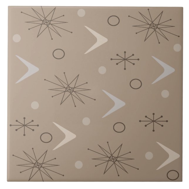 Atomic Age Boomerangs Starbursts Earth Tones Tile (Front)