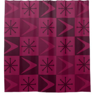 Atomic Age Chequered Boomerangs Burgundy Shower Curtain