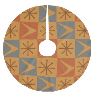 Atomic Age Chequered Boomerangs Burnt Orange Brushed Polyester Tree Skirt