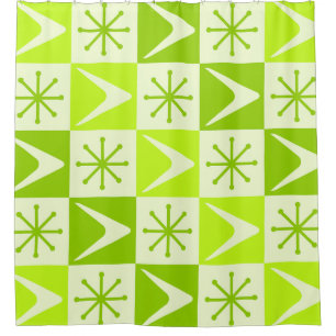 Atomic Age Chequered Boomerangs Chartreuse Shower Curtain