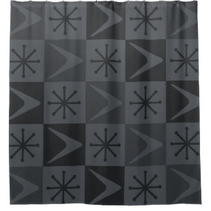 Atomic Age Chequered Boomerangs Grey Shower Curtain