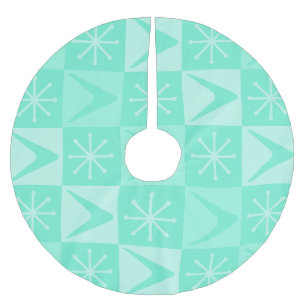 Atomic Age Chequered Boomerangs Mint Green Brushed Polyester Tree Skirt