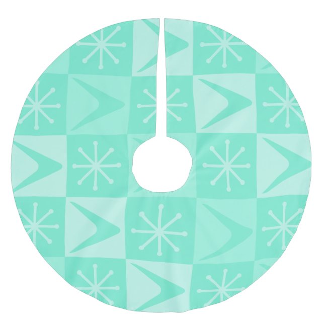 Atomic Age Chequered Boomerangs Mint Green Brushed Polyester Tree Skirt (Front)