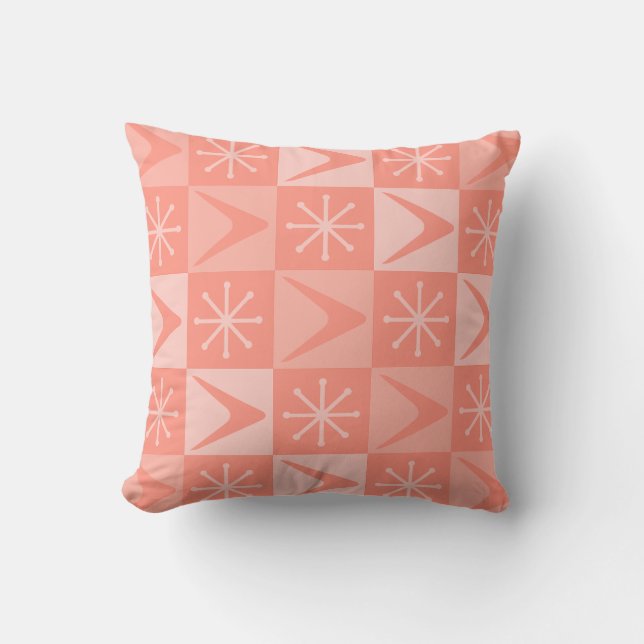 Atomic Age Chequered Boomerangs Peach Cushion (Front)