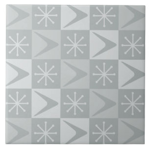 Atomic Age Chequered Boomerangs Silver Tile