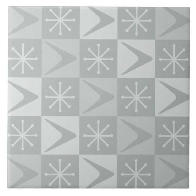 Atomic Age Chequered Boomerangs Silver Tile (Front)