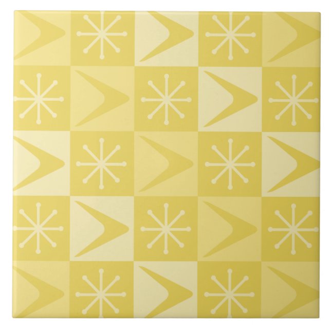 Atomic Age Chequered Boomerangs Yellow Tile (Front)