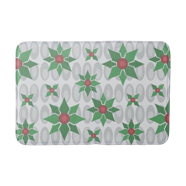 Atomic Age Christmas Holly Silver Bath Mat (Front)