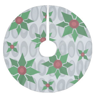 Atomic Age Christmas Holly Silver Brushed Polyester Tree Skirt