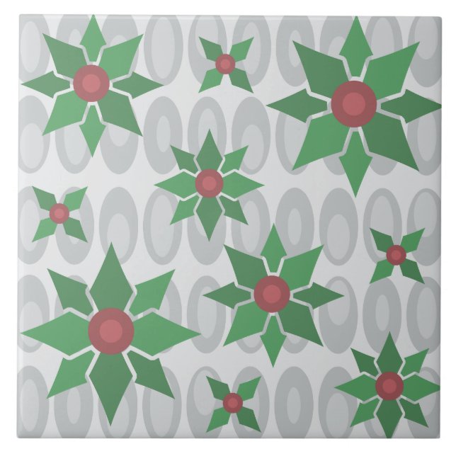 Atomic Age Christmas Holly Silver Tile (Front)