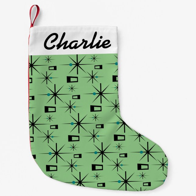 Atomic Age CUSTOM NAME Retro Small Christmas Stocking (Front)