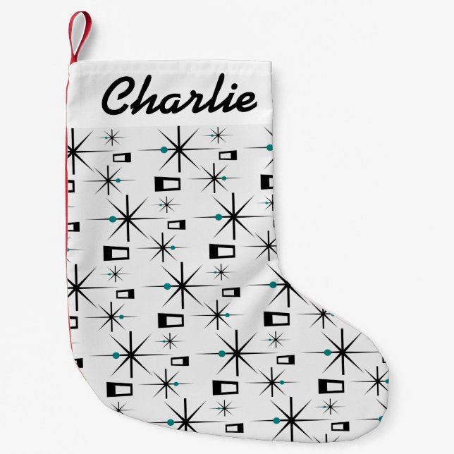 Atomic Age CUSTOM NAME Retro Small Christmas Stocking (Front)
