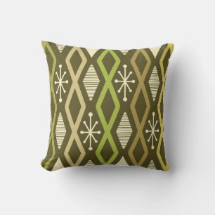 Atomic Age Diamond Columns Olive Green Cushion