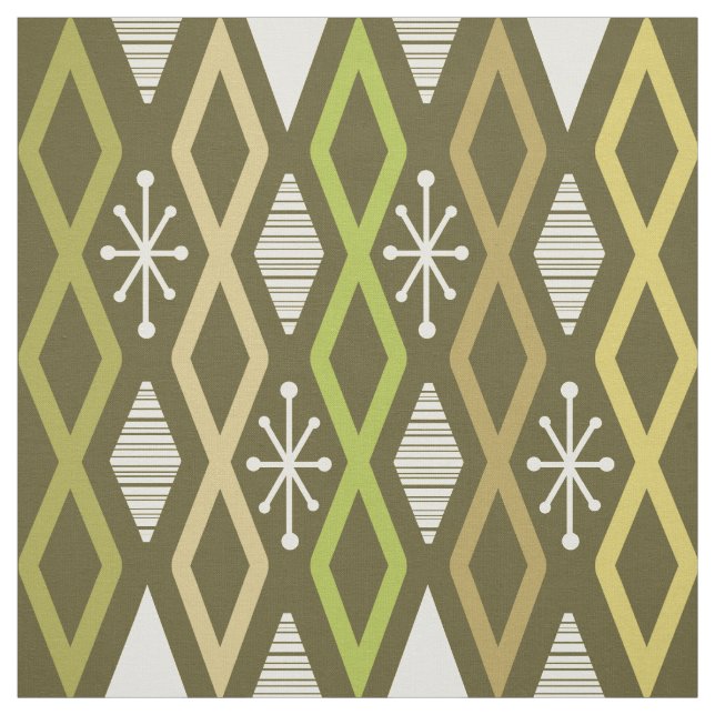 Atomic Age Diamond Columns Olive Green Fabric (Swatch)