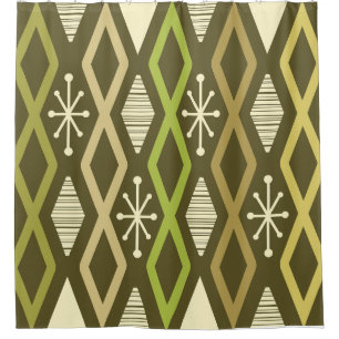 Atomic Age Diamond Columns Olive Green Shower Curtain