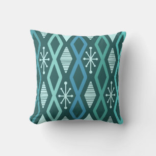 Atomic Age Diamond Columns Teal Cushion