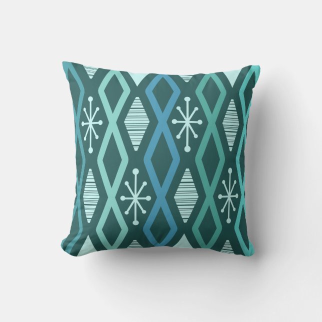 Atomic Age Diamond Columns Teal Cushion (Front)