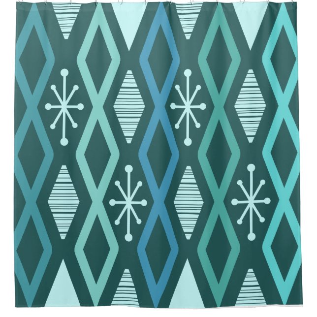 Atomic Age Diamond Columns Teal Shower Curtain (Front)