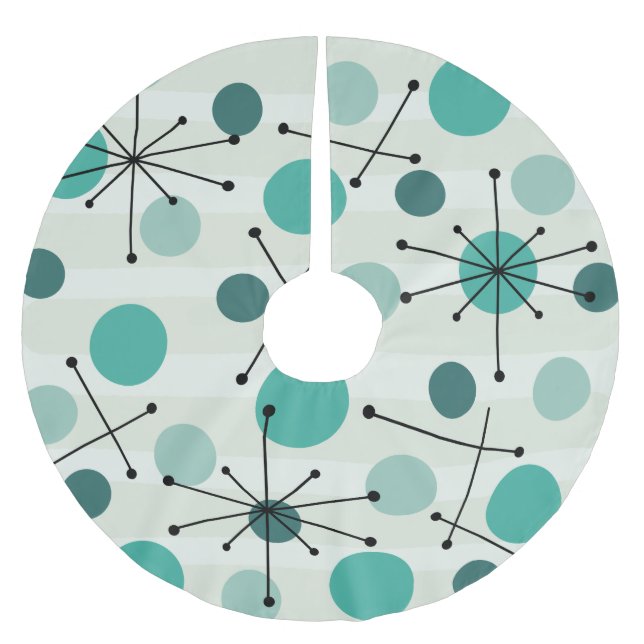 Atomic Age Dots And Starbursts Aquamarine Brushed Polyester Tree Skirt (Front)