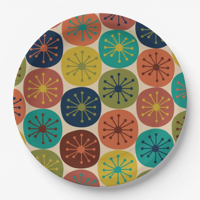 Atomic Age Dots Mid-century Retro Pattern Paper Plate (Front)
