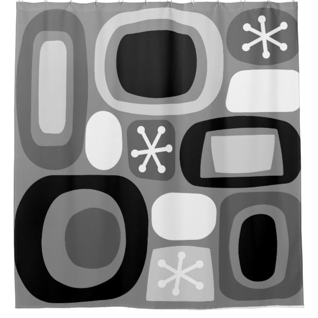 Atomic Age Fieldstones Black White Shower Curtain (Front)