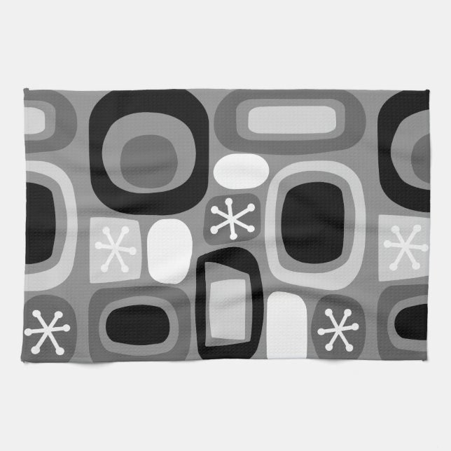 Atomic Age Fieldstones Black White Tea Towel (Horizontal)