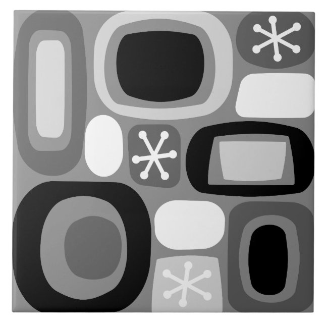Atomic Age Fieldstones Black White Tile (Front)