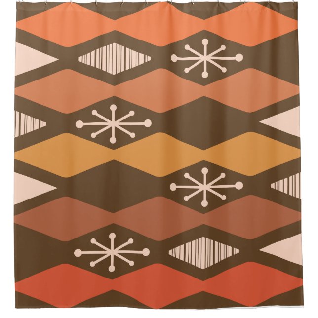 Atomic Age Geometric Brown Orange Shower Curtain (Front)