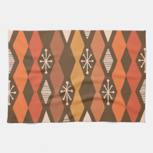 Atomic Age Geometric Brown Orange Tea Towel